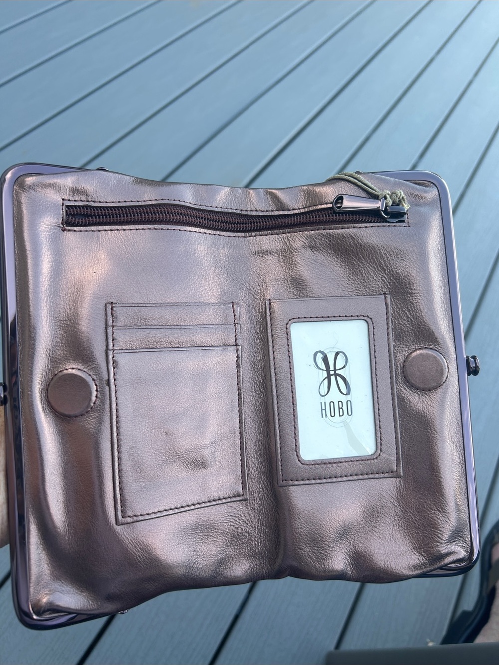 HOBO Metallic Bronze Leather Frame-Clasp Clutch, NWT - Picture 4 of 10